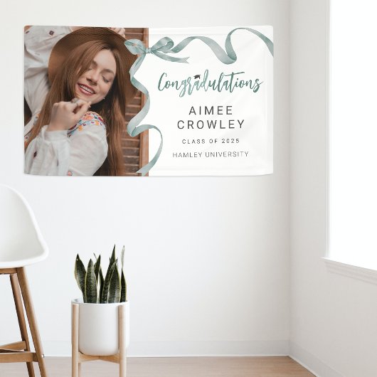 Trendy Groene Strik Afstudeerfoto Spandoek