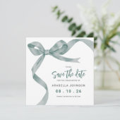 Trendy Groene Strik Graduatie Save The Date (Staand voorkant)