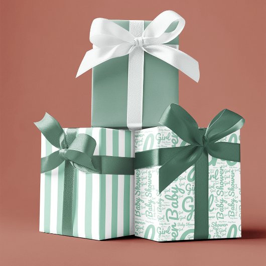 Trendy Groene Typografie Meisje Script Baby shower Inpakpapier Vel