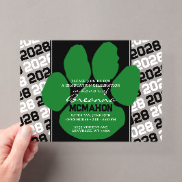 Trendy groene & zwarte afstudeerpootafdruk helder acryl uitnodigingen