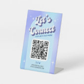 Trendy Groovy Holographic Let's Connect QR-code Reclamebord Met Voetstuk (Voorkant)
