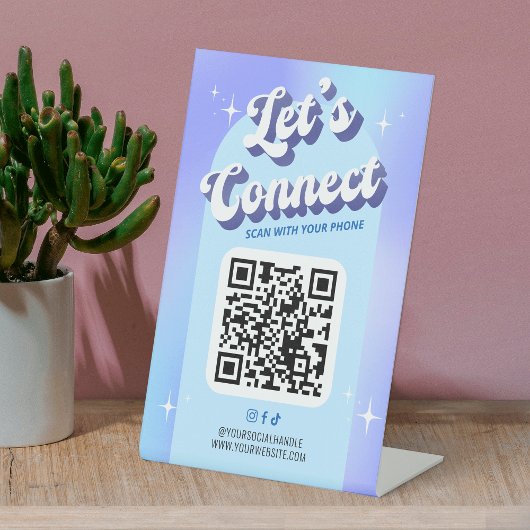 Trendy Groovy Holographic Let's Connect QR-code Reclamebord Met Voetstuk