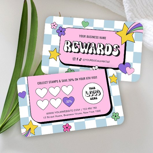 Trendy Groovy Logo Retro Girly Haarstylist Salon Klantenkaartje