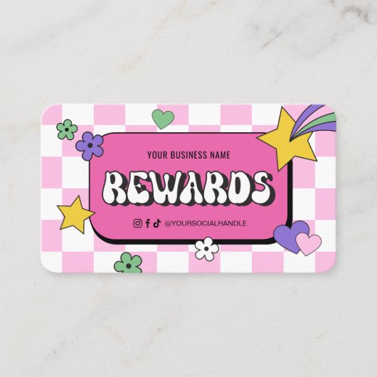 Trendy Groovy Logo Retro Pink Lashes nagels salon Klantenkaartje (Voorkant)