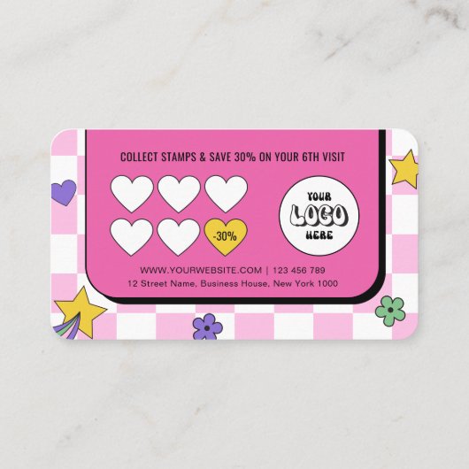 Trendy Groovy Logo Retro Pink Lashes nagels salon Klantenkaartje (Achterkant)