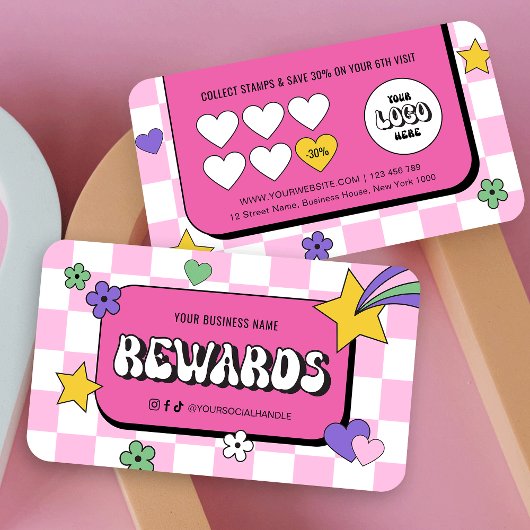 Trendy Groovy Logo Retro Pink Lashes nagels salon Klantenkaartje