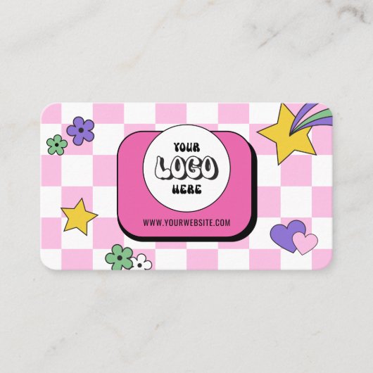 Trendy Groovy Logo Retro Pink Lashes nagels salon Visitekaartje (Voorkant)