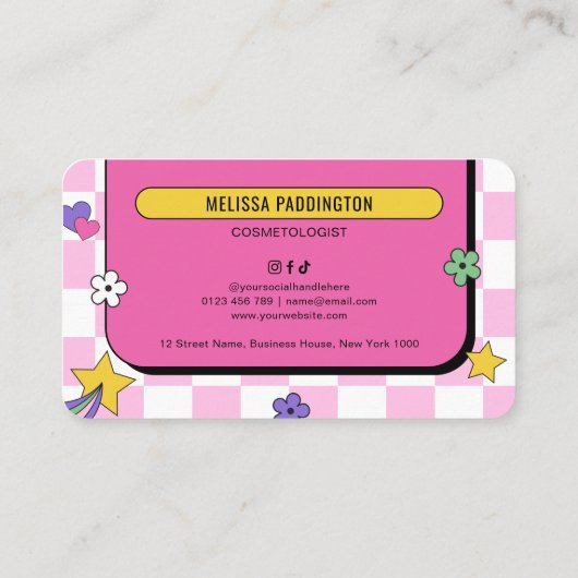 Trendy Groovy Logo Retro Pink Lashes nagels salon Visitekaartje (Achterkant)