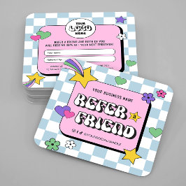 Trendy Groovy Retro Logo Blue Pink Verwijs Een Vri Aanbevelingskaartje