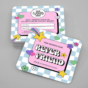 Trendy Groovy Retro Logo Blue Pink Verwijs Een Vri Aanbevelingskaartje