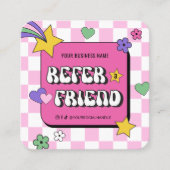 Trendy Groovy Retro Verwijs Een Vriend Bedrijf Aanbevelingskaartje (Voorkant)