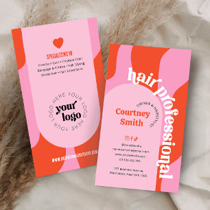 Trendy Groovy Roze & Rood Haar Salon Kapper Visitekaartje