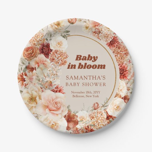 Trendy groovy terracotta blush herfst Baby shower Papieren Bordje (Voorkant)