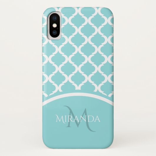 Trendy grote aqua vierlobbig monogram en naam Case-Mate iPhone case (Achterkant)