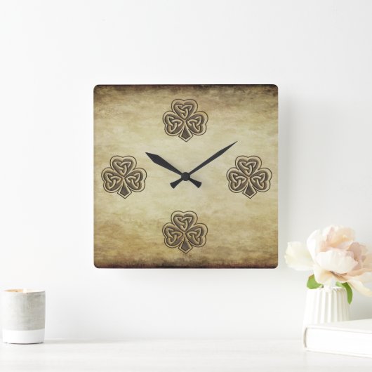 Trendy grundge Irish boetshamrock Vierkante Klok (Huis)