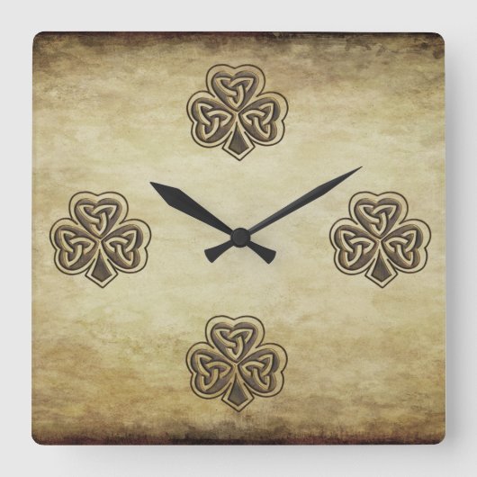 Trendy grundge Irish boetshamrock Vierkante Klok (Voorkant)
