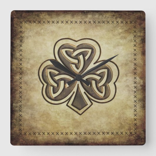 Trendy grundge Irish boetshamrock Vierkante Klok (Voorkant)