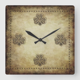 Trendy grundge Irish boetshamrock Vierkante Klok