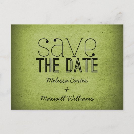 Trendy Grunge Save the Date Briefkaart, Green Aankondigingskaart (Voorkant)