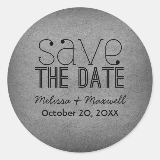 Trendy Grunge Save the Date Stickers, Grey Ronde Sticker (Voorkant)