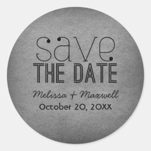 Trendy Grunge Save the Date Stickers, Grey Ronde Sticker