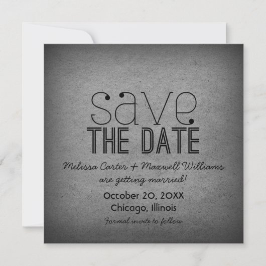 Trendy Grunge 'Save the Date' uitnodiging, Grijs Save The Date (Voorkant)