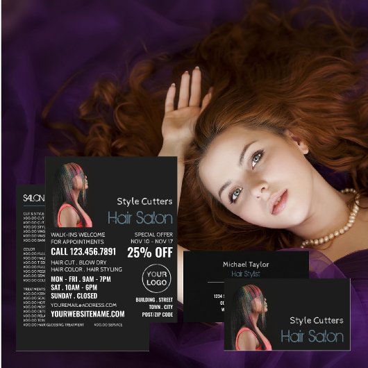 Trendy haar kleur, kapper, kapsalon advertentie flyer