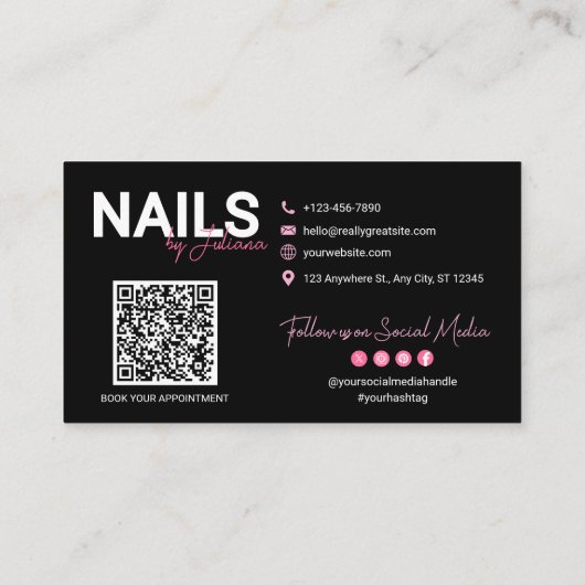 Trendy Haar, Lash, Nail Tech QR Code Visitekaartje (Achterkant)