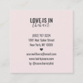 Trendy haarstylist blush roze girly script schoonh vierkante visitekaartje (Achterkant)