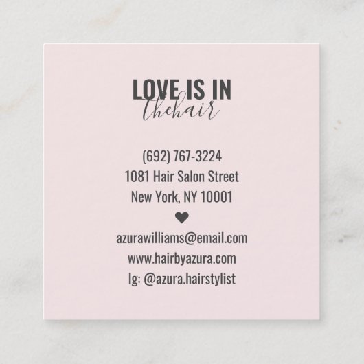 Trendy haarstylist blush roze girly script schoonh vierkante visitekaartje (Achterkant)