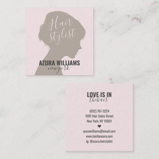 Trendy haarstylist blush roze girly script schoonh vierkante visitekaartje (Voorkant / Achterkant)