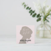 Trendy haarstylist blush roze girly script schoonh vierkante visitekaartje (Staand voorkant)