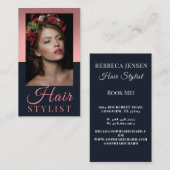 Trendy haarstylist Roze script kapper foto Visitekaartje (Voorkant / Achterkant)