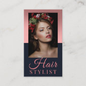 Trendy haarstylist Roze script kapper foto Visitekaartje (Voorkant)