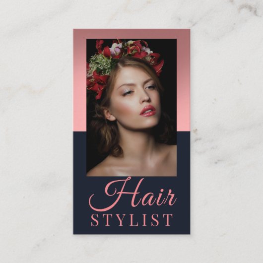 Trendy haarstylist Roze script kapper foto Visitekaartje (Voorkant)