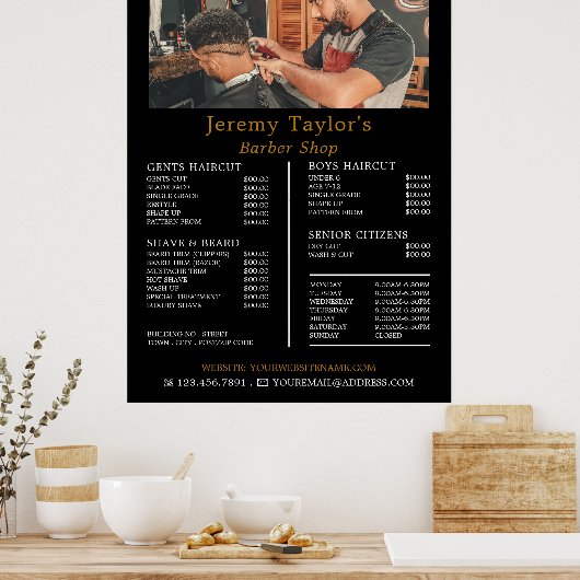 Trendy Hair Cut, Mannen Barbers Price List Poster (Keuken)