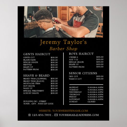 Trendy Hair Cut, Mannen Barbers Price List Poster (Voorkant)