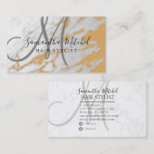 Trendy Hair Stylist Goud & Marmer Monogram Visitekaartje (Voorkant / Achterkant)