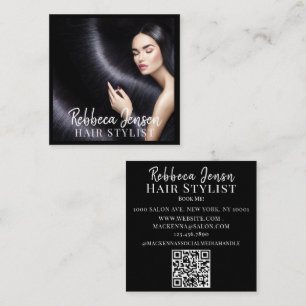 Trendy hair stylist white script hairdresser foto vierkante visitekaartje