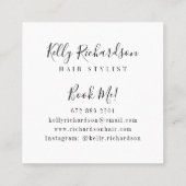 Trendy hair stylist white script hairdresser foto vierkante visitekaartje (Achterkant)