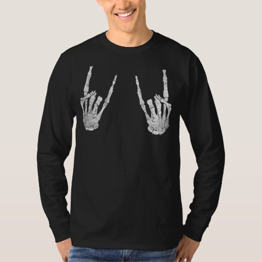 Trendy Halloween Backprint Skeleton Rocker Graphi T-shirt (Voorkant)