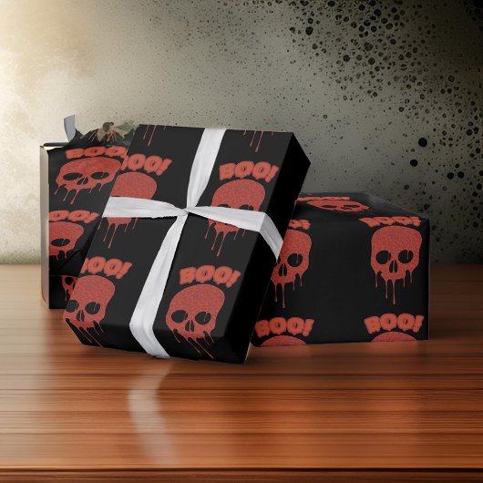 Trendy Halloween Black Spooky Boo Skulls Gift Cadeaupapier