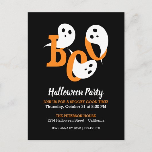 Trendy Halloween Party Boo Ghosts Black Uitnodigin Briefkaart (Voorkant)