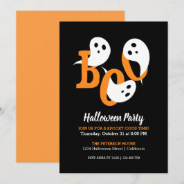 Trendy Halloween Party Boo Ghosts Black Uitnodigin Kaart