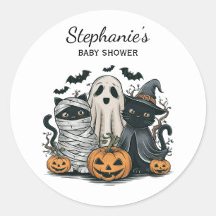 Trendy Halloween Pompoen Ghost Cat Baby shower Ronde Sticker