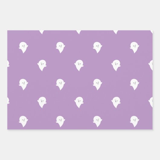 Trendy Halloween Schattigee Pastel Paarse Boo Ghos Inpakpapier Vel (Voorkant)