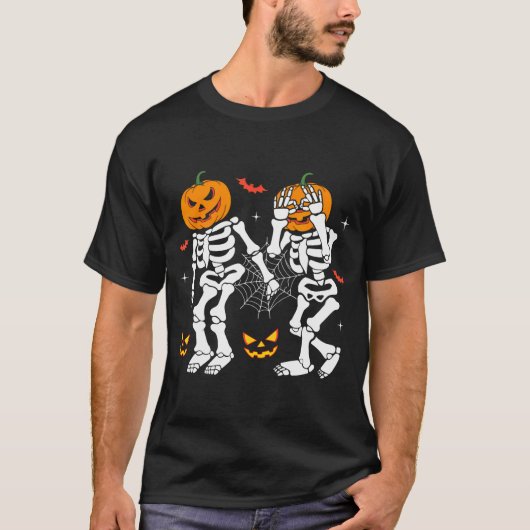 Trendy Halloween Skelet Griddy Dance Pumpkin T-shirt (Voorkant)