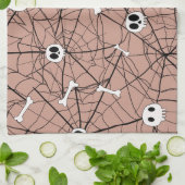 Trendy Halloween Skulls, Botten en Web Theedoek (Gevouwen)