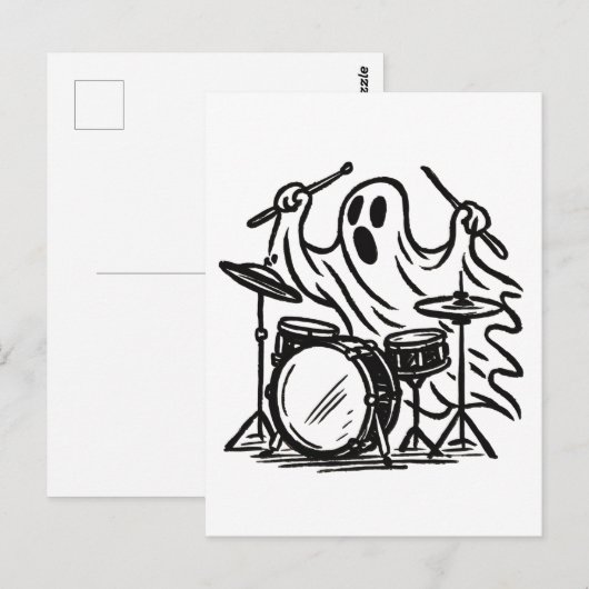 Trendy Halloween Spooky Boo Ghost Spelen Drums Briefkaart (Voorkant / Achterkant)
