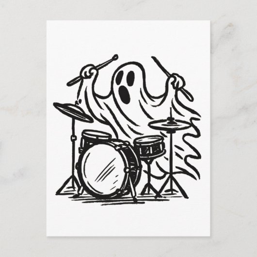 Trendy Halloween Spooky Boo Ghost Spelen Drums Briefkaart (Voorkant)